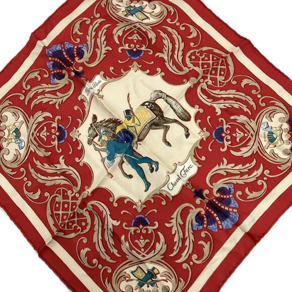 Auth HERMES Petit Carre - Red Cream Multi Scarf - Picture 1 of 4